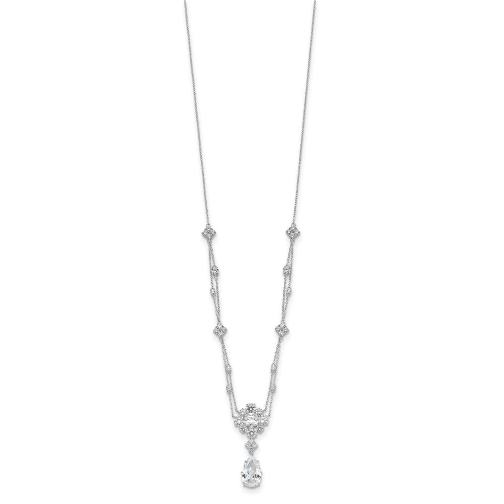 Cheryl M Sterling Silver Rhodium-plated Fancy Cushion-cut and Brilliant-cut CZ Teardrop Dangle 18 Inch Necklace QCM1642-18