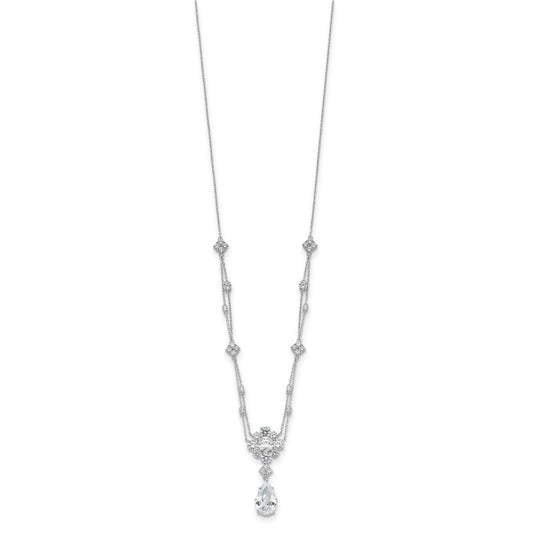 Cheryl M Sterling Silver Rhodium-plated Fancy Cushion-cut and Brilliant-cut CZ Teardrop Dangle 18 Inch Necklace QCM1642-18