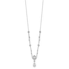 Cheryl M Sterling Silver Rhodium-plated Fancy Cushion-cut and Brilliant-cut CZ Teardrop Dangle 18 Inch Necklace QCM1642-18