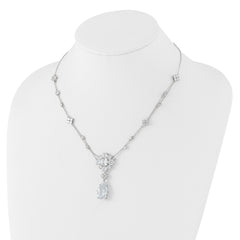 Cheryl M Sterling Silver Rhodium-plated Fancy Cushion-cut and Brilliant-cut CZ Teardrop Dangle 18 Inch Necklace QCM1642-18