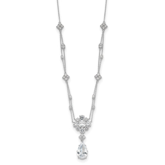 Cheryl M Sterling Silver Rhodium-plated Fancy Cushion-cut and Brilliant-cut CZ Teardrop Dangle 18 Inch Necklace QCM1642-18