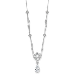 Cheryl M Sterling Silver Rhodium-plated Fancy Cushion-cut and Brilliant-cut CZ Teardrop Dangle 18 Inch Necklace QCM1642-18