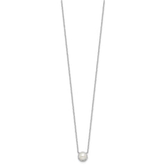 Cheryl M Sterling Silver Rhodium-plated Button Freshwater Cultured Pearl and Brilliant-cut CZ Halo 18 Inch Necklace QCM1643-18