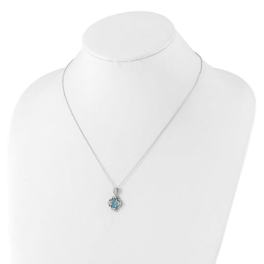 Cheryl M Sterling Silver Rhodium-plated Brilliant-cut Blue Glass and White CZ 18 Inch Necklace QCM1644-18