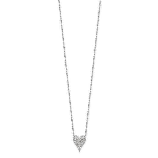 Cheryl M Sterling Silver Rhodium-plated Brilliant-cut Pave CZ Heart 18 Inch Necklace QCM1646-18