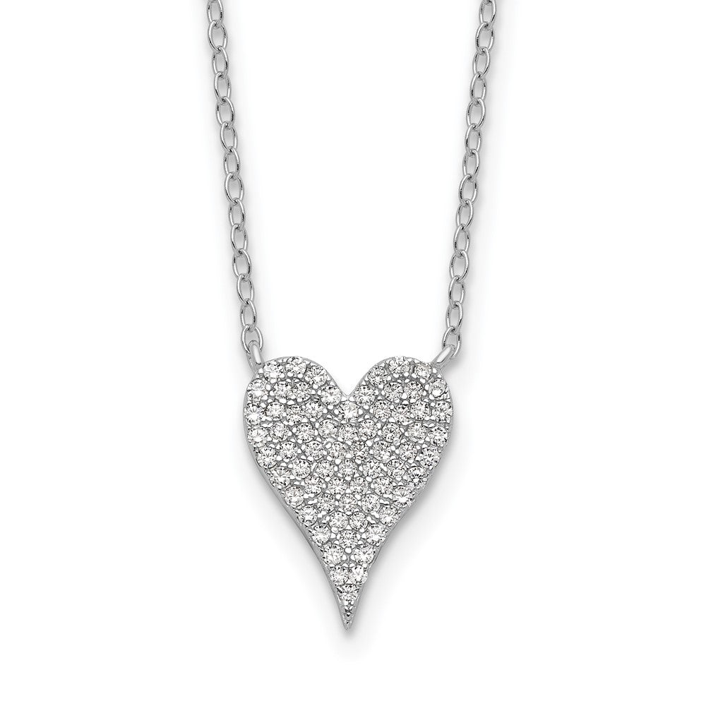 Cheryl M Sterling Silver Rhodium-plated Brilliant-cut Pave CZ Heart 18 Inch Necklace QCM1646-18
