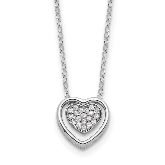 Cheryl M Sterling Silver Rhodium-plated Brilliant-cut CZ Double Heart 18 Inch Necklace QCM1647-18