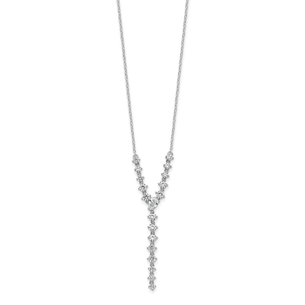 Cheryl M Sterling Silver Rhodium-plated Fancy Brilliant-cut Round & Pear CZ Y-Drop 16 Inch Necklace QCM1651-16