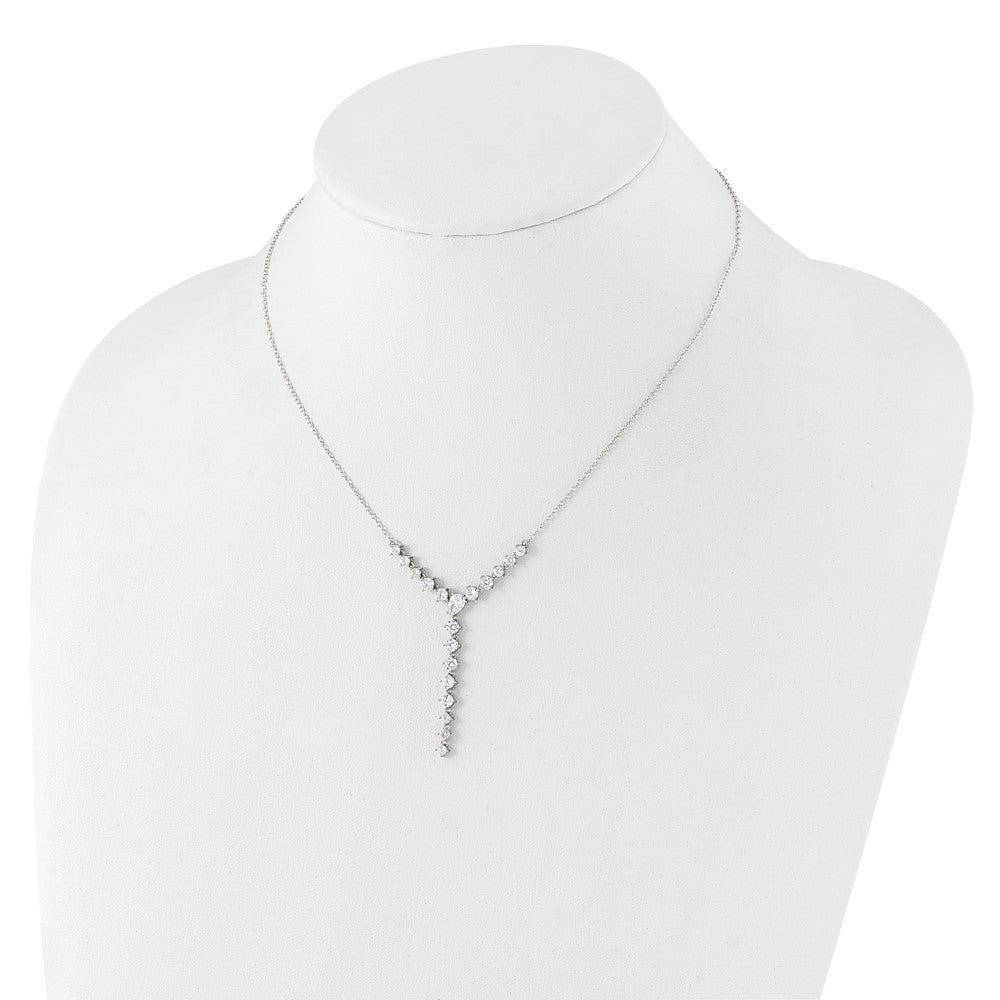 Cheryl M Sterling Silver Rhodium-plated Fancy Brilliant-cut Round & Pear CZ Y-Drop 16 Inch Necklace QCM1651-16