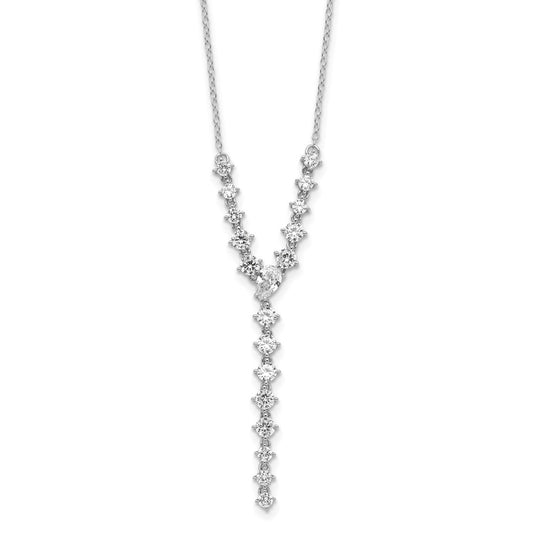 Cheryl M Sterling Silver Rhodium-plated Fancy Brilliant-cut Round & Pear CZ Y-Drop 16 Inch Necklace QCM1651-16