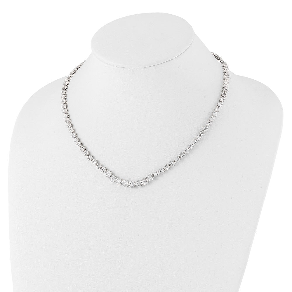Cheryl M Sterling Silver Rhodium-plated Fancy Graduated Brilliant-cut CZ Cluster 18 Inch Necklace with 2 Inch Extender QCM1653-18