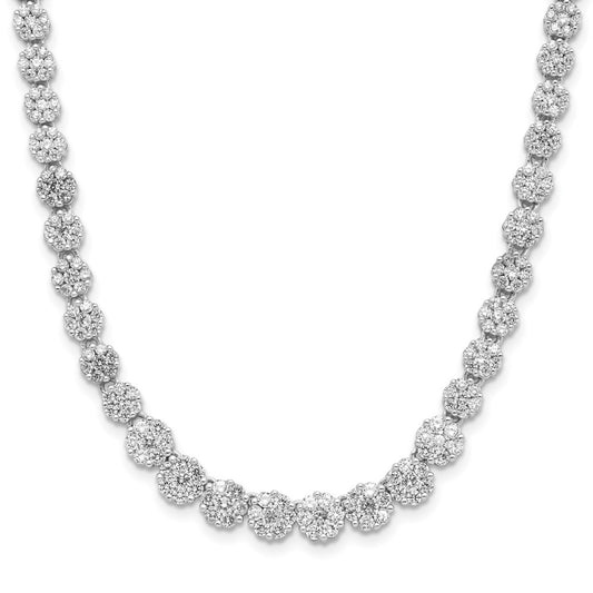 Cheryl M Sterling Silver Rhodium-plated Fancy Graduated Brilliant-cut CZ Cluster 18 Inch Necklace with 2 Inch Extender QCM1653-18