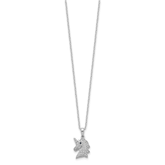 Cheryl M Sterling Silver Rhodium-plated Brilliant-cut Black and White CZ Unicorn 18 Inch Necklace QCM1654-18