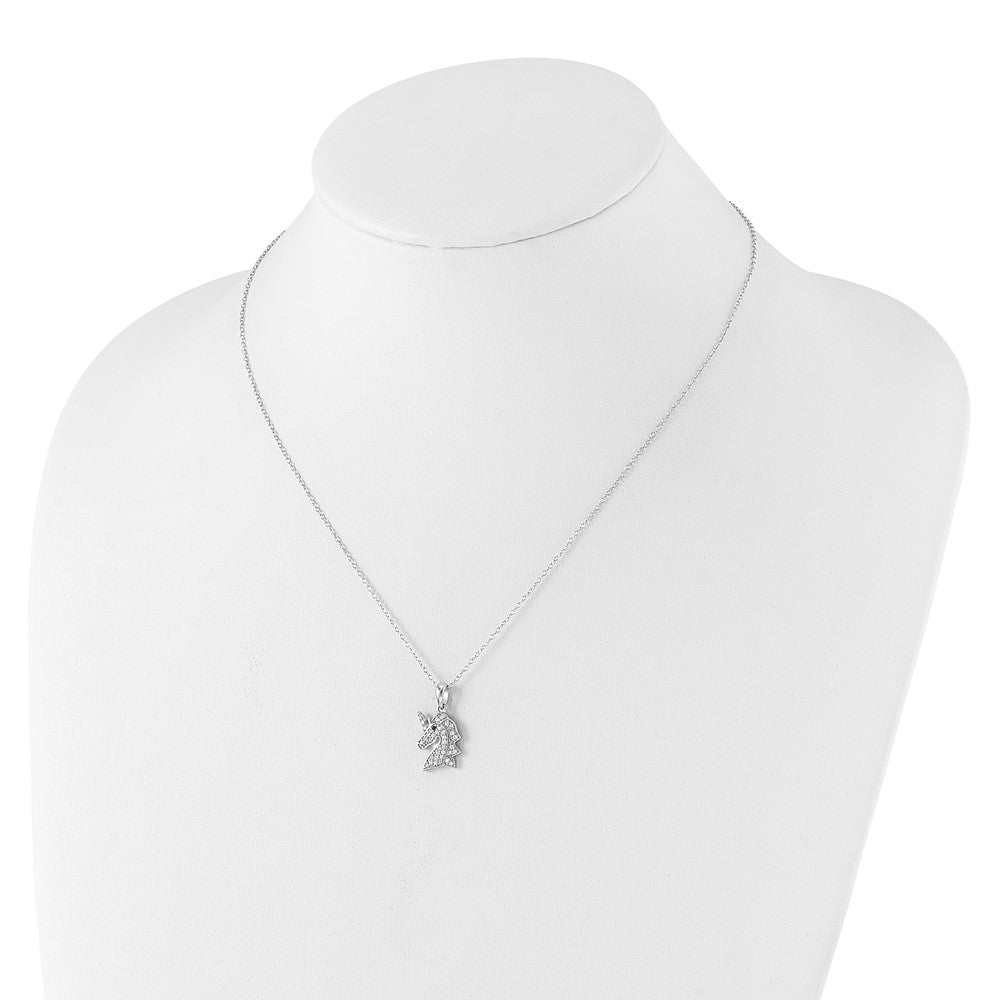 Cheryl M Sterling Silver Rhodium-plated Brilliant-cut Black and White CZ Unicorn 18 Inch Necklace QCM1654-18