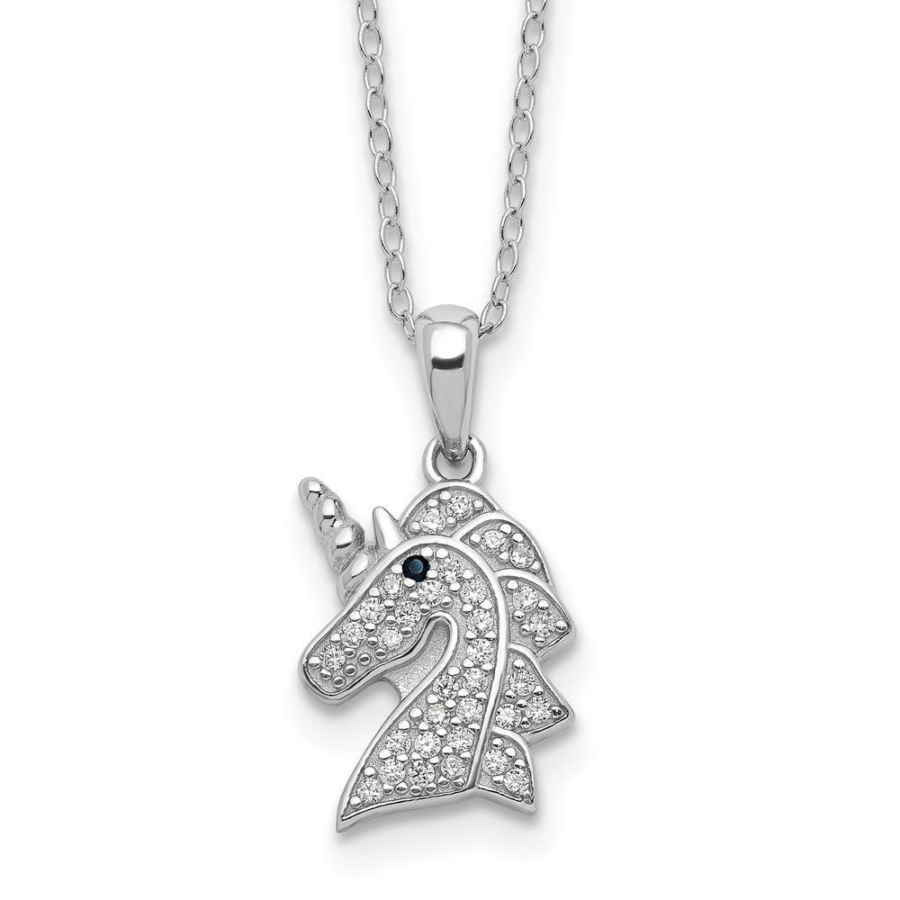 Cheryl M Sterling Silver Rhodium-plated Brilliant-cut Black and White CZ Unicorn 18 Inch Necklace QCM1654-18