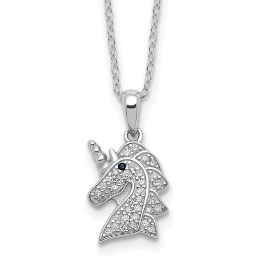 Cheryl M Sterling Silver Rhodium-plated Brilliant-cut Black and White CZ Unicorn 18 Inch Necklace QCM1654-18