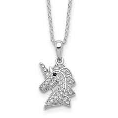 Cheryl M Sterling Silver Rhodium-plated Brilliant-cut Black and White CZ Unicorn 18 Inch Necklace QCM1654-18