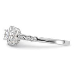 Cheryl M Sterling Silver Rhodium-plated Brilliant-cut CZ Three Stone Halo w/ Side Stones Ring