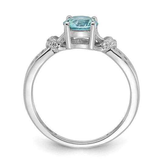 Cheryl M Sterling Silver Rhodium-plated Brilliant-cut Blue Glass and White CZ Ring