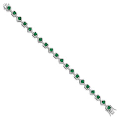 Cheryl M Sterling Silver Rhodium-plated Fancy Cushion-cut Green Glass and Brilliant-cut White CZ 7.5 Inch Bracelet QCM1664-7.5