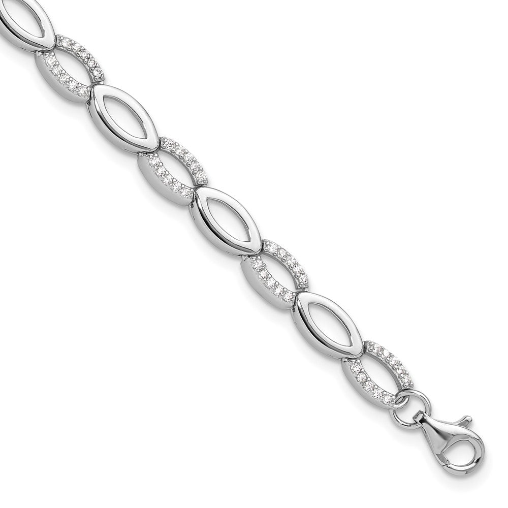 Cheryl M Sterling Silver Rhodium-plated Brilliant-cut CZ Marquise Shaped Link 7 Inch Bracelet with 1 Inch Extender QCM1666-7