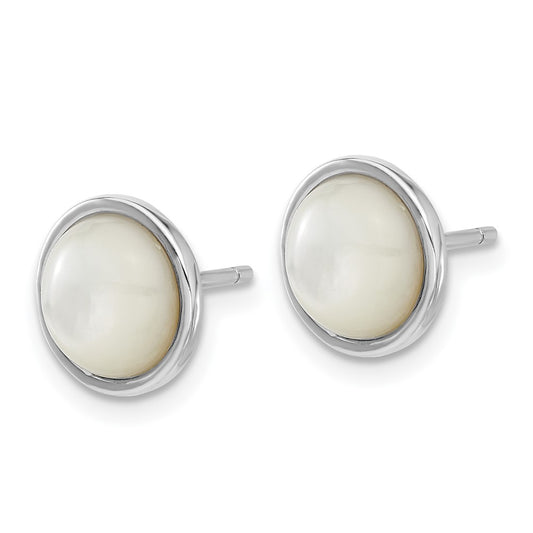 QCM1668 Cheryl M Sterling Silver Rhodium-plated Cabochon Mother of Pearl Post Stud Earrings