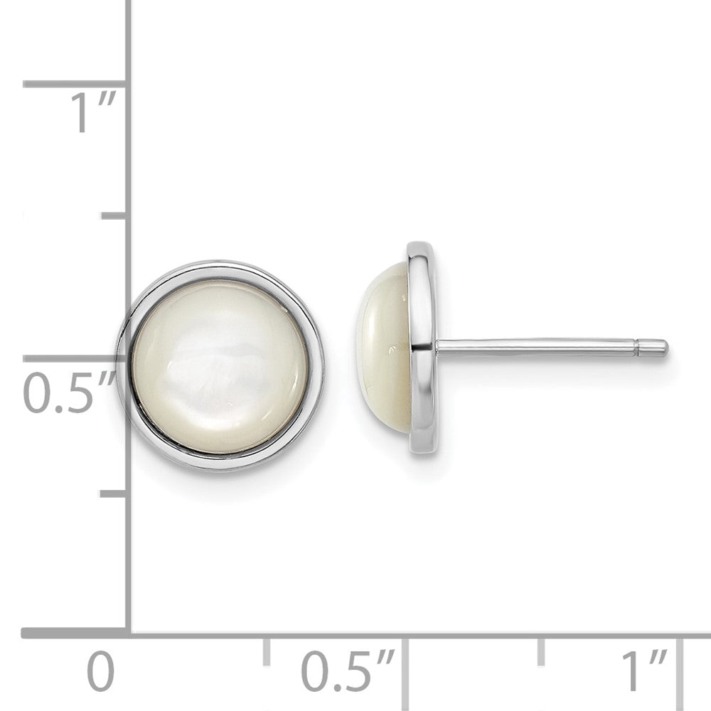 QCM1668 Cheryl M Sterling Silver Rhodium-plated Cabochon Mother of Pearl Post Stud Earrings