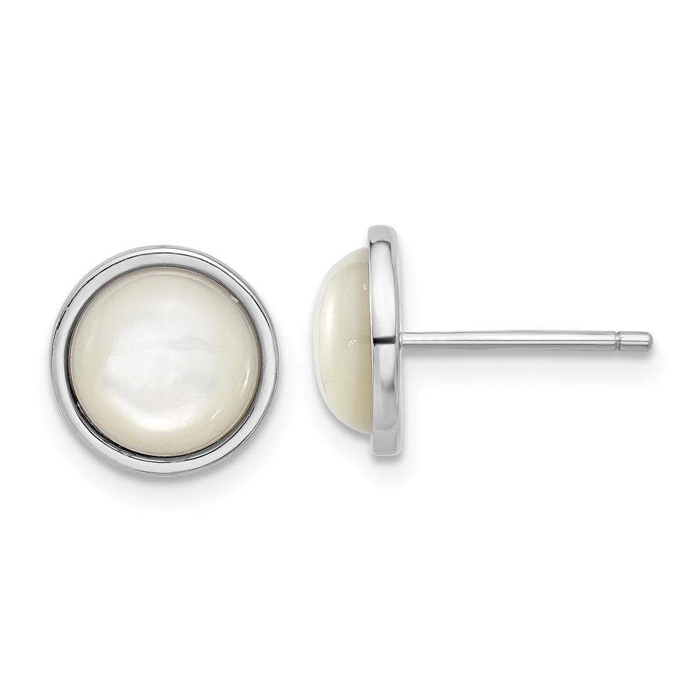 QCM1668 Cheryl M Sterling Silver Rhodium-plated Cabochon Mother of Pearl Post Stud Earrings