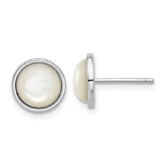 QCM1668 Cheryl M Sterling Silver Rhodium-plated Cabochon Mother of Pearl Post Stud Earrings