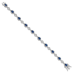 Cheryl M Sterling Silver Rhodium-plated Fancy Brilliant-cut Blue Glass & Brilliant-cut White CZ Circle and Teardrop 7.5 Inch Bracelet QCM1669-7.5