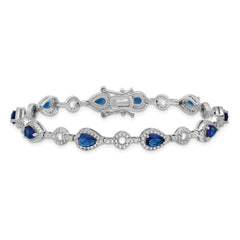 Cheryl M Sterling Silver Rhodium-plated Fancy Brilliant-cut Blue Glass & Brilliant-cut White CZ Circle and Teardrop 7.5 Inch Bracelet QCM1669-7.5