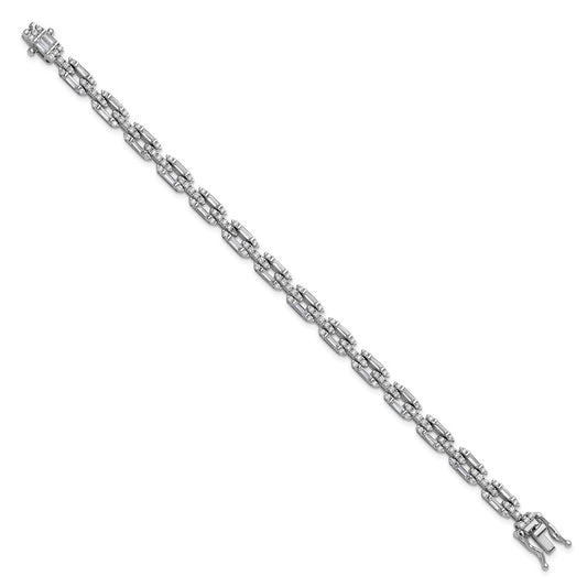 Cheryl M Sterling Silver Rhodium-plated Polished Fancy CZ Link Bracelet QCM1675-7