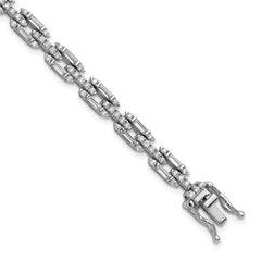 Cheryl M Sterling Silver Rhodium-plated Polished Fancy CZ Link Bracelet QCM1675-7