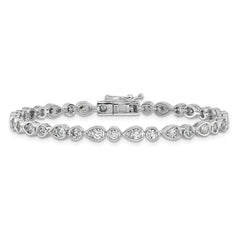 Cheryl M Sterling Silver Rhodium-plated Polished Bezel Set Round and Pear CZ Bracelet QCM1677-7.25