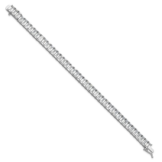 Cheryl M Sterling Silver Rhodium-plated Polished Emerald-cut CZ Tennis Bracelet QCM1678-7.25