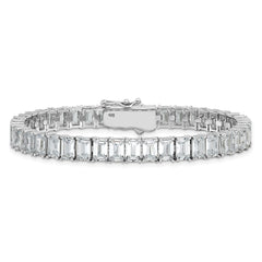 Cheryl M Sterling Silver Rhodium-plated Polished Emerald-cut CZ Tennis Bracelet QCM1678-7.25