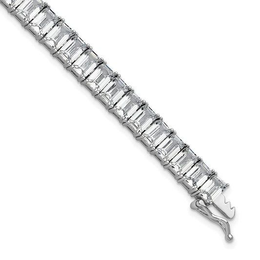 Cheryl M Sterling Silver Rhodium-plated Polished Emerald-cut CZ Tennis Bracelet QCM1678-7.25