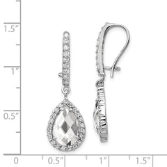 QCM168 Cheryl M Sterling Silver Rhodium-plated Checkerboard-cut Pear Shaped and Brilliant-cut CZ Halo Kidney Wire Dangle Earrings