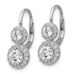 QCM1681 Cheryl M Sterling Silver Rhodium-plated Polished Double Round CZ Halo Leverback Earrings