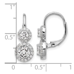 QCM1681 Cheryl M Sterling Silver Rhodium-plated Polished Double Round CZ Halo Leverback Earrings