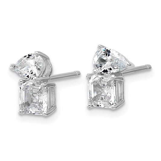QCM1682 Cheryl M Sterling Silver Rhodium-plated Polished Pear and Square CZ Post Earrings