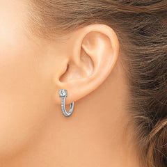 QCM1683 Cheryl M Sterling Silver Rhodium-plated Polished CZ Hinged Round Hoop Earrings