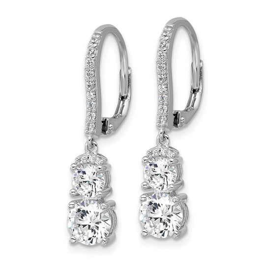 QCM1684 Cheryl M Sterling Silver Rhodium-plated Polished Fancy CZ Leverback Dangle Earrings