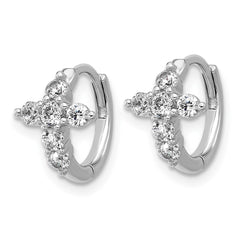 QCM1686 Cheryl M Sterling Silver Rhodium-plated Polished CZ Cross Hinged Round Hoop Earrings