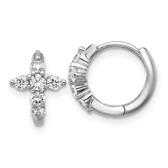 QCM1686 Cheryl M Sterling Silver Rhodium-plated Polished CZ Cross Hinged Round Hoop Earrings