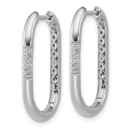 QCM1687 Cheryl M Sterling Silver Rhodium-plated Polished CZ Oval Hinged Hoop Earrings