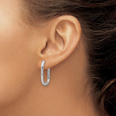 QCM1687 Cheryl M Sterling Silver Rhodium-plated Polished CZ Oval Hinged Hoop Earrings