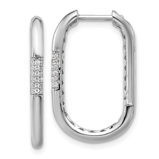 QCM1687 Cheryl M Sterling Silver Rhodium-plated Polished CZ Oval Hinged Hoop Earrings