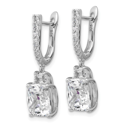 QCM1689 Cheryl M Sterling Silver Rhodium-plated Polished Fancy Cushion-cut CZ Hinged Post Dangle Earrings