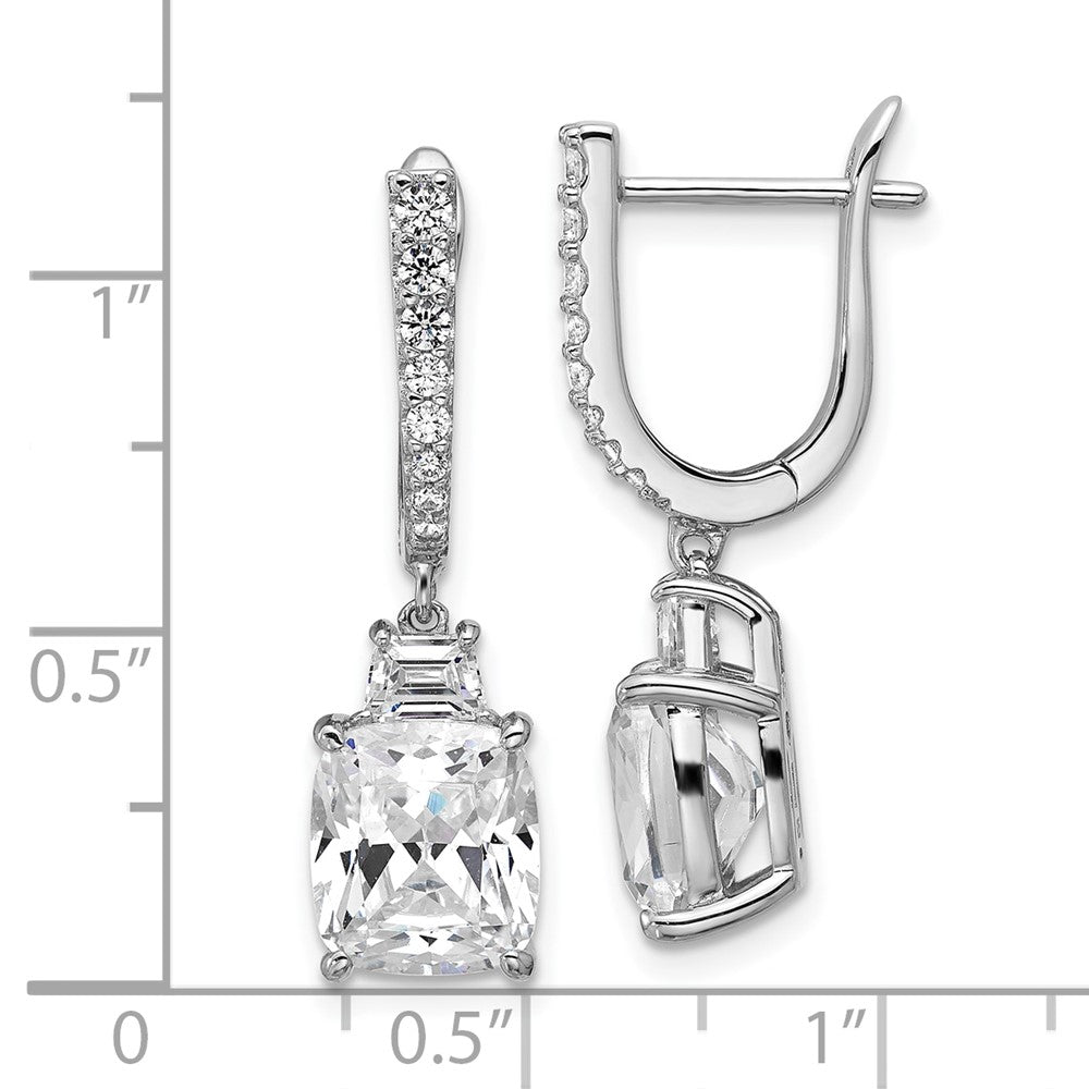 QCM1689 Cheryl M Sterling Silver Rhodium-plated Polished Fancy Cushion-cut CZ Hinged Post Dangle Earrings
